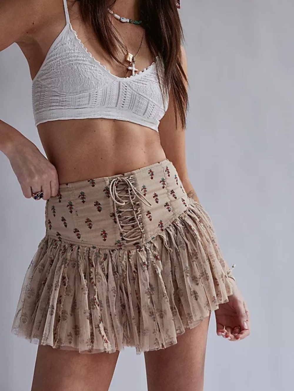 Free People FP One Tulle Skater Skort Lace Up Front • Size S